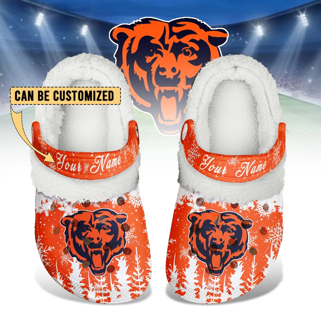Chicago Bears Christmas Fleece Clogs Shoes Customized For Fans AMCSHOES000167