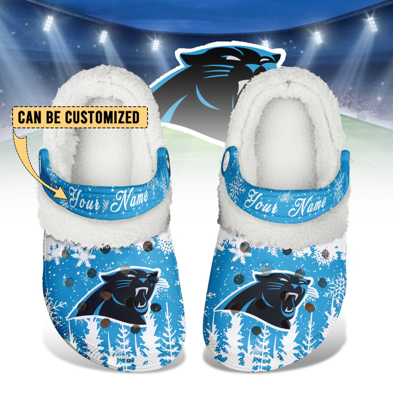 Carolina Panthers Christmas Fleece Clogs Shoes Customized For Fans AMCSHOES000166