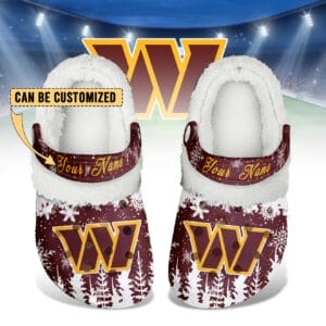 Washington Commanders Christmas Fleece Clogs Shoes Customized For Fans AMCSHOES000193