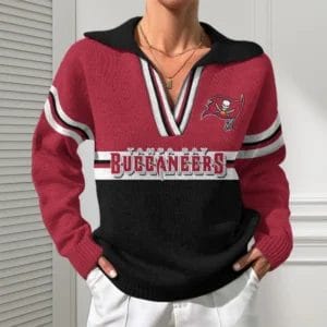 Tampa Bay Buccaneers Women Customized Name V-Neck Hooded Knit Sweater AMCCLG002424