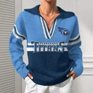 Tennessee Titans Women Customized Name V-Neck Hooded Knit Sweater AMCCLG002427